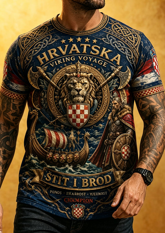 Herren-T-Shirt mit kroatisch-piratenhaftem Kunstdruck