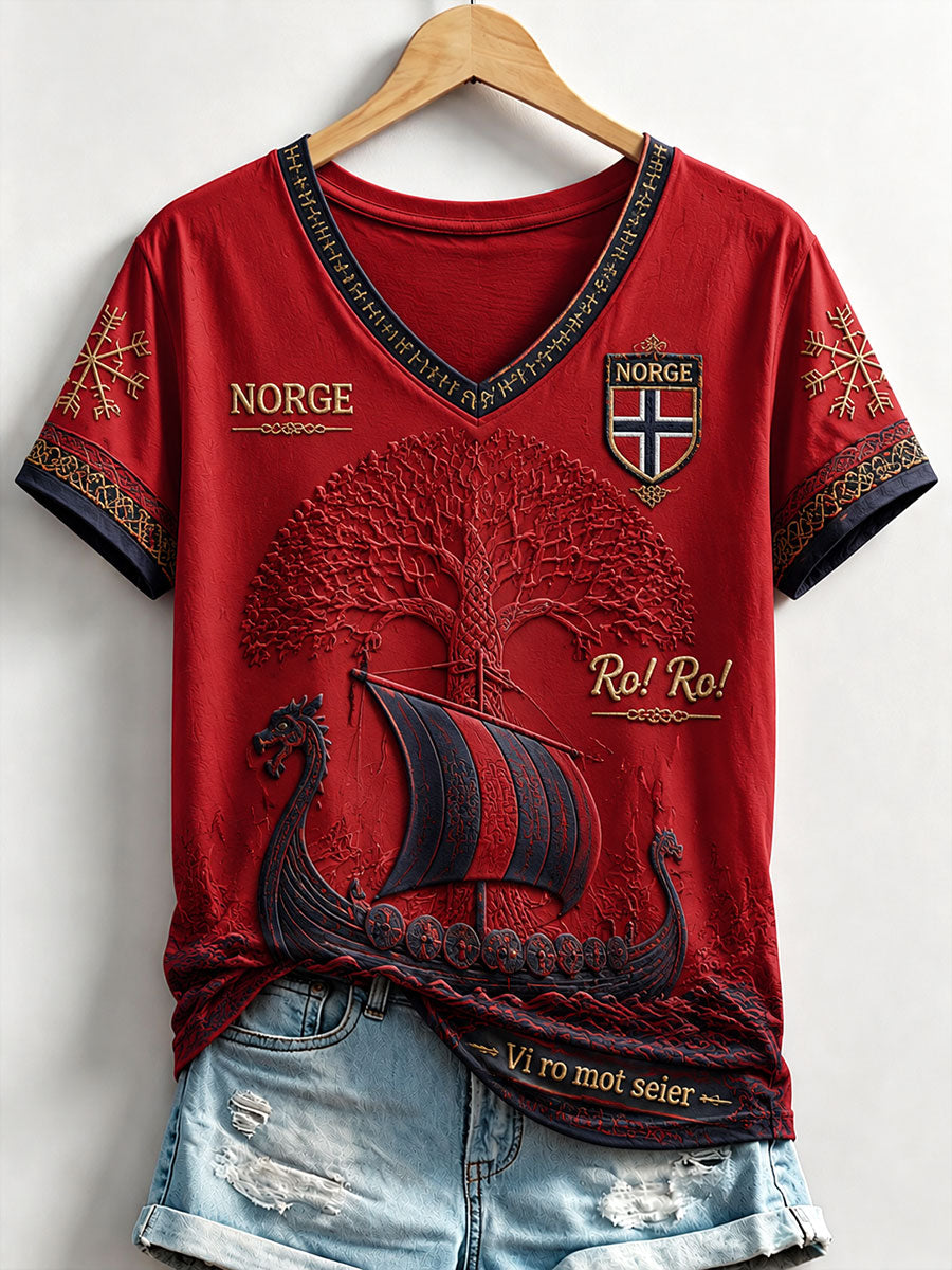 Norweger-Viking-V-Ausschnitt-T-Shirts für Damen