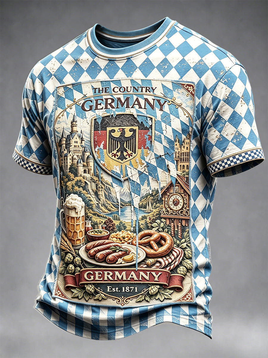 Herren-Oktoberfest-T-Shirt im bayerischen Hahnentritt-Muster, lässig