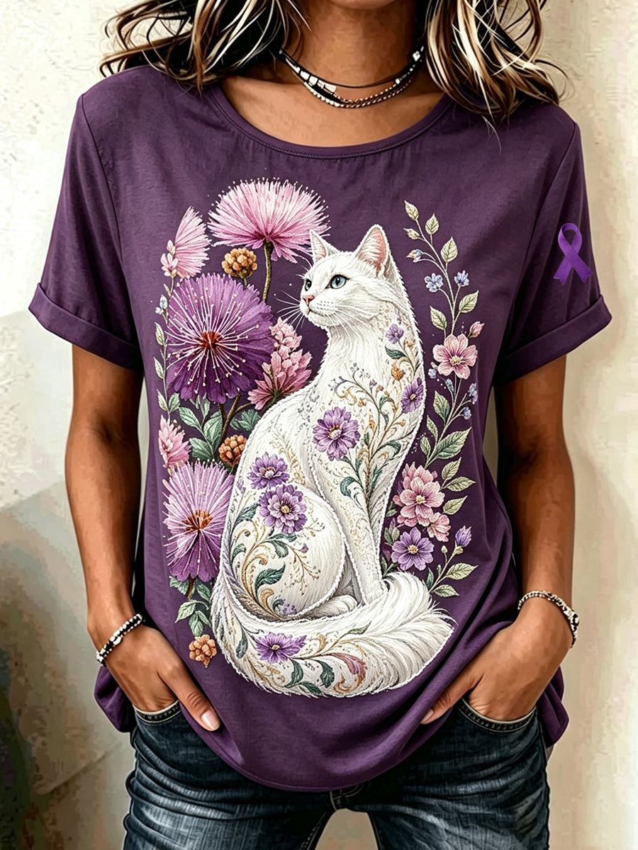 Damen-T-Shirt mit Tiermotiv und Alzheimer-Print, im Vintage-Stil, modisch, locker geschnitten, mit kurzen Ärmeln