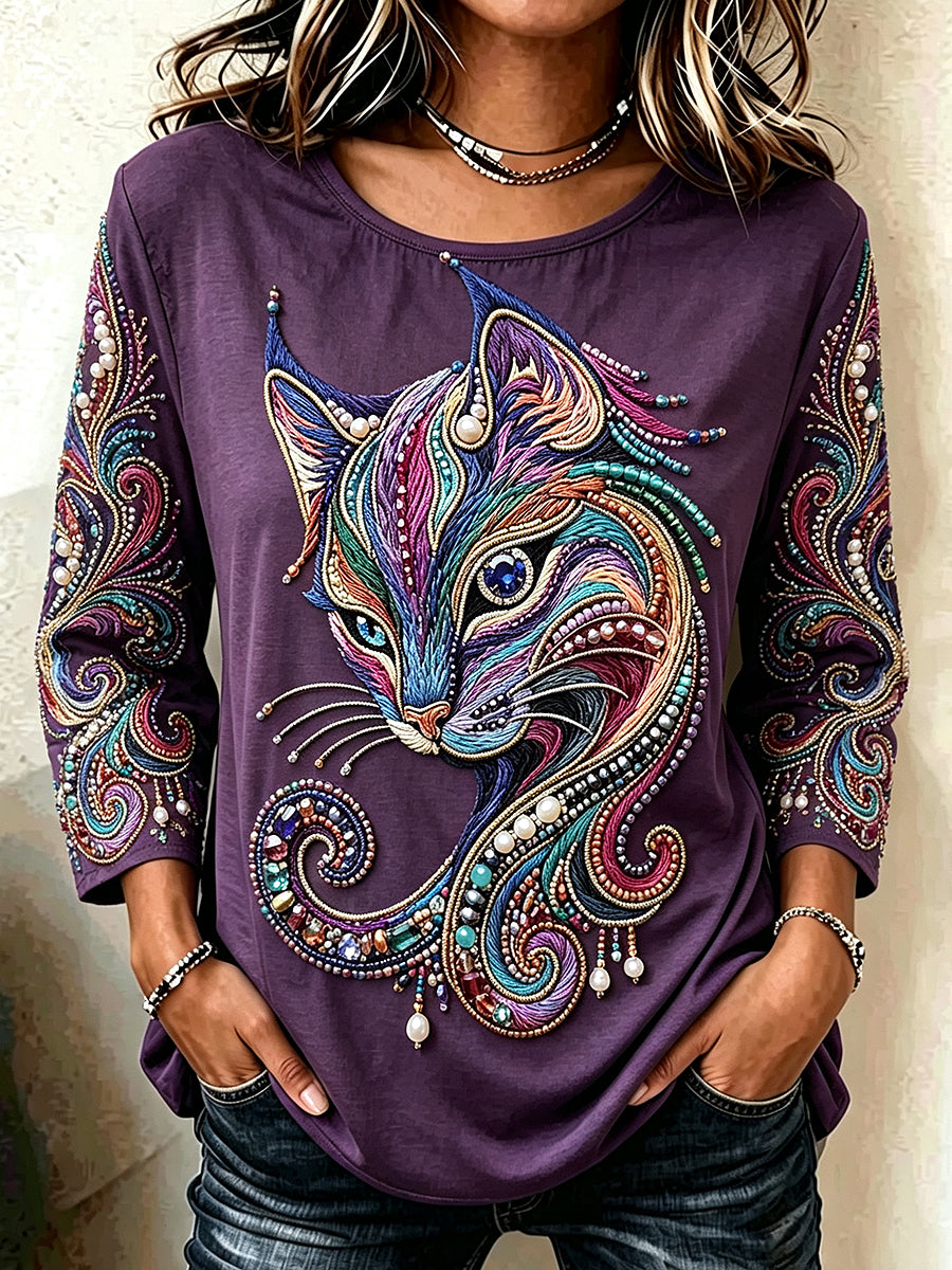 Damen-T-Shirt mit Tiermotiv und Alzheimer-Print, lässig, mit Mittelarmteil