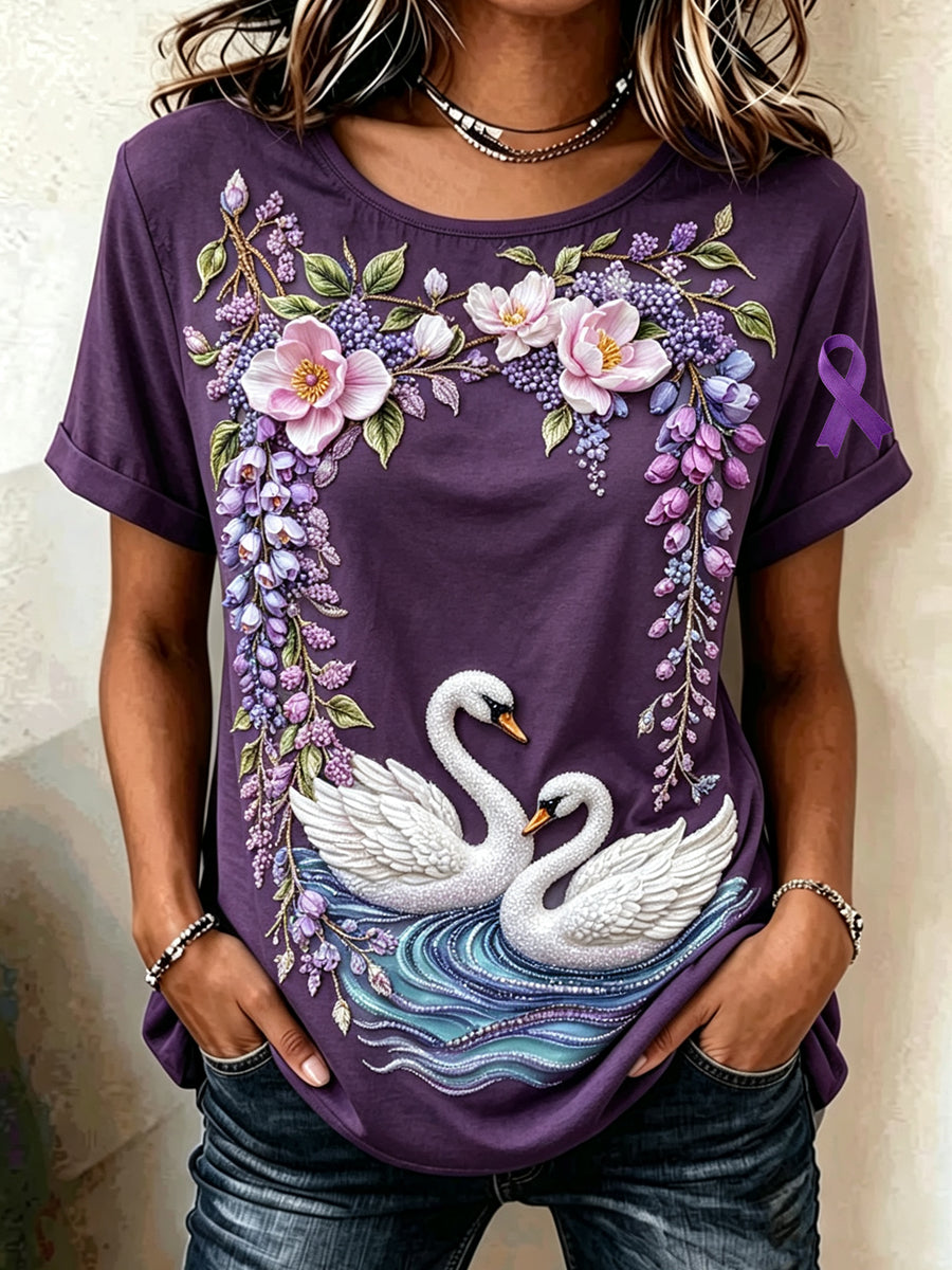 Damen-T-Shirt mit Tiermotiv und Alzheimer-Print, im Vintage-Stil, modisch, locker geschnitten, mit kurzen Ärmeln