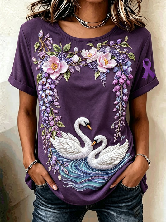 Damen-T-Shirt mit Tiermotiv und Alzheimer-Print, im Vintage-Stil, modisch, locker geschnitten, mit kurzen Ärmeln