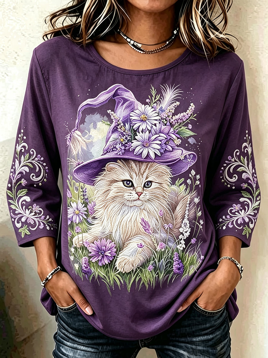 Damen-T-Shirt mit Tiermotiv und Alzheimer-Print, lässig, mit Mittelarmteil