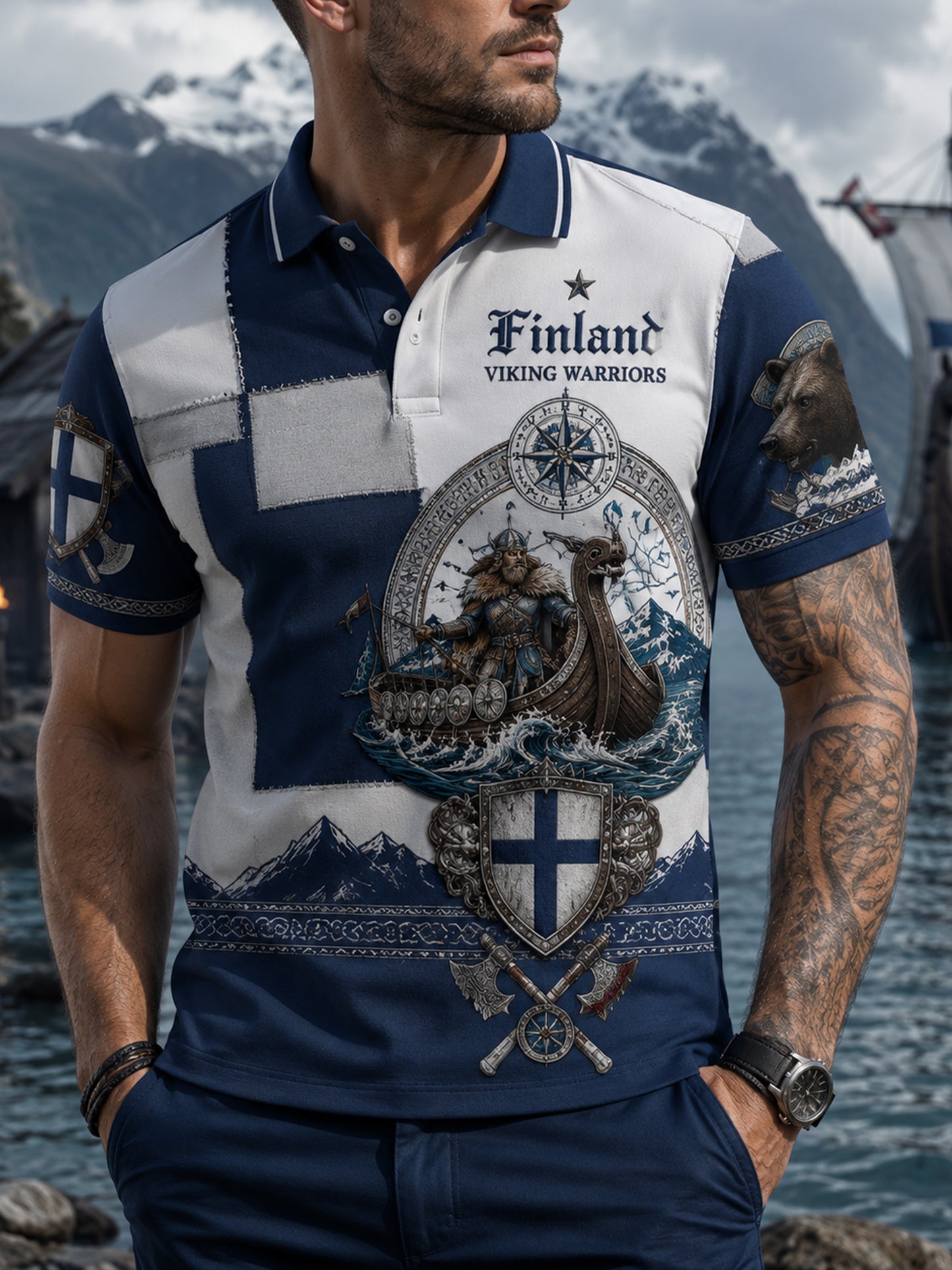 Finnischer Herren Viking Patriotisches kulturelles Element Kunstdruck Polo