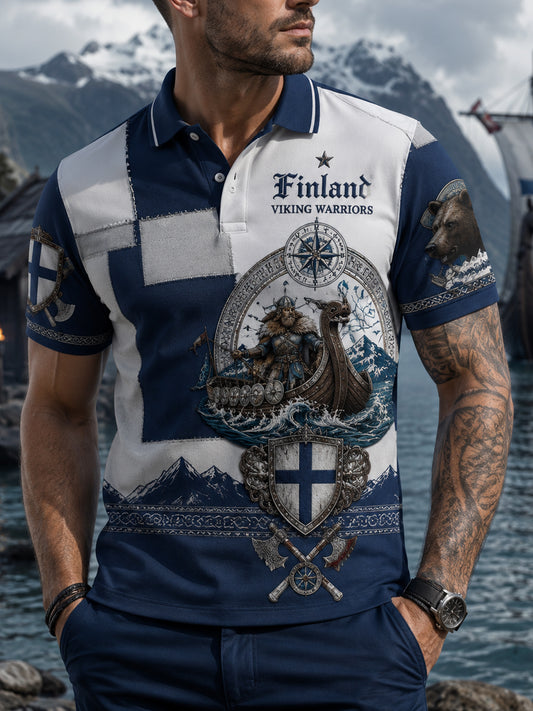 Finnischer Herren Viking Patriotisches kulturelles Element Kunstdruck Polo