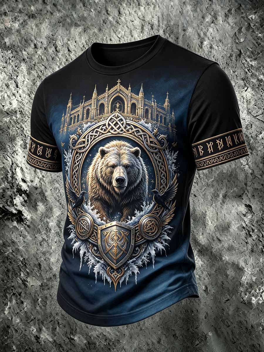 Herren-Vintage-T-Shirt mit Wikinger-Bären-Print
