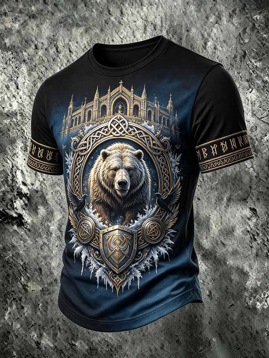 Herren-Vintage-T-Shirt mit Wikinger-Bären-Print