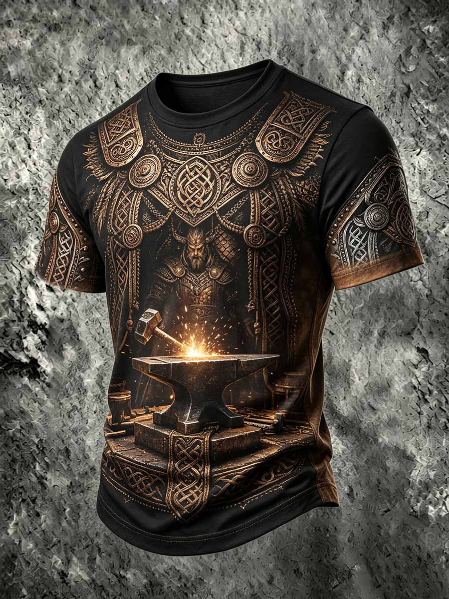 Herren-Vintage-T-Shirt mit Wikinger-Print