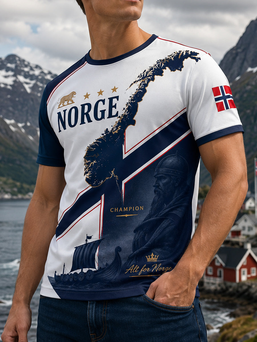 Herren-T-Shirt mit patriotischem Kunstdruck im norwegisch-vikingischen Stil zur Erinnerung