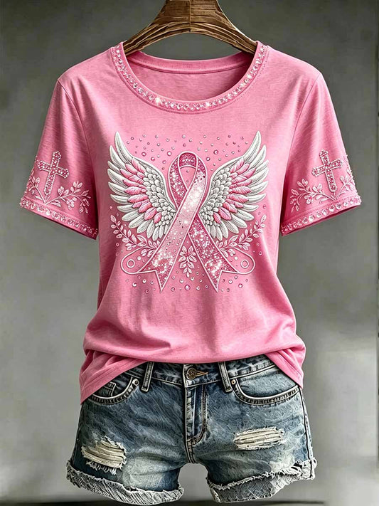 Frauen Mode Engels flügel Brustkrebs Unterstützung Bedrucktes T-Shirt