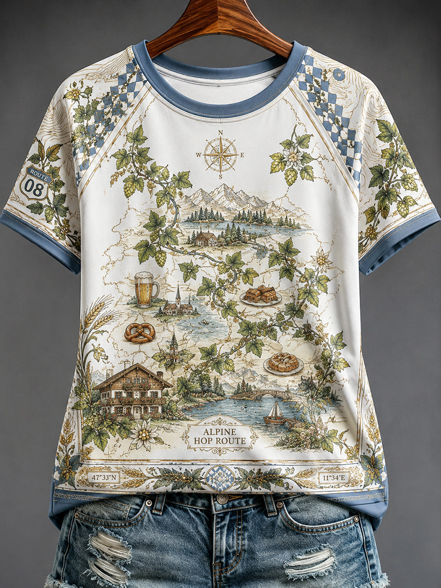 Damen-T-Shirt zum deutschen Oktoberfest mit Rundhalsausschnitt und kurzen Ärmeln