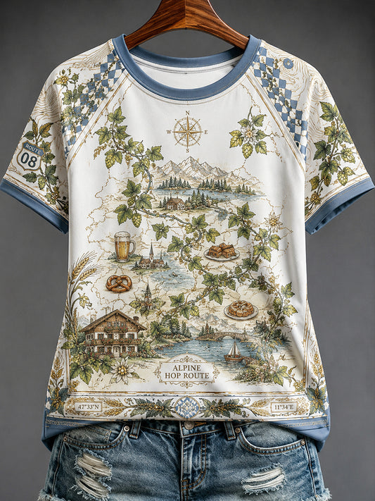 Damen-T-Shirt zum deutschen Oktoberfest mit Rundhalsausschnitt und kurzen Ärmeln