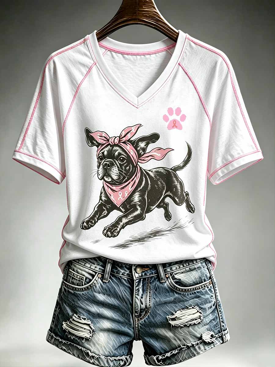 Frauen Hunde muster Brustkrebs Bewusstsein gedruckt T-Shirt