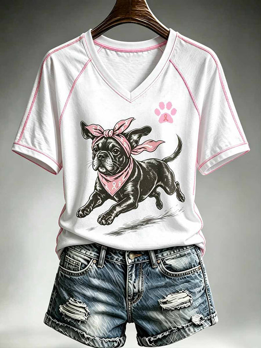 Frauen Hunde muster Brustkrebs Bewusstsein gedruckt T-Shirt