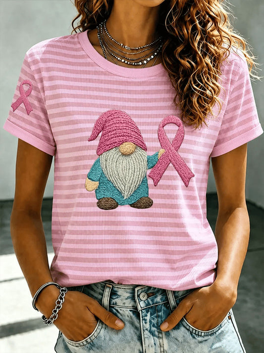 Kurz ärmel iges T-Shirt mit rosa Bändern für Damen