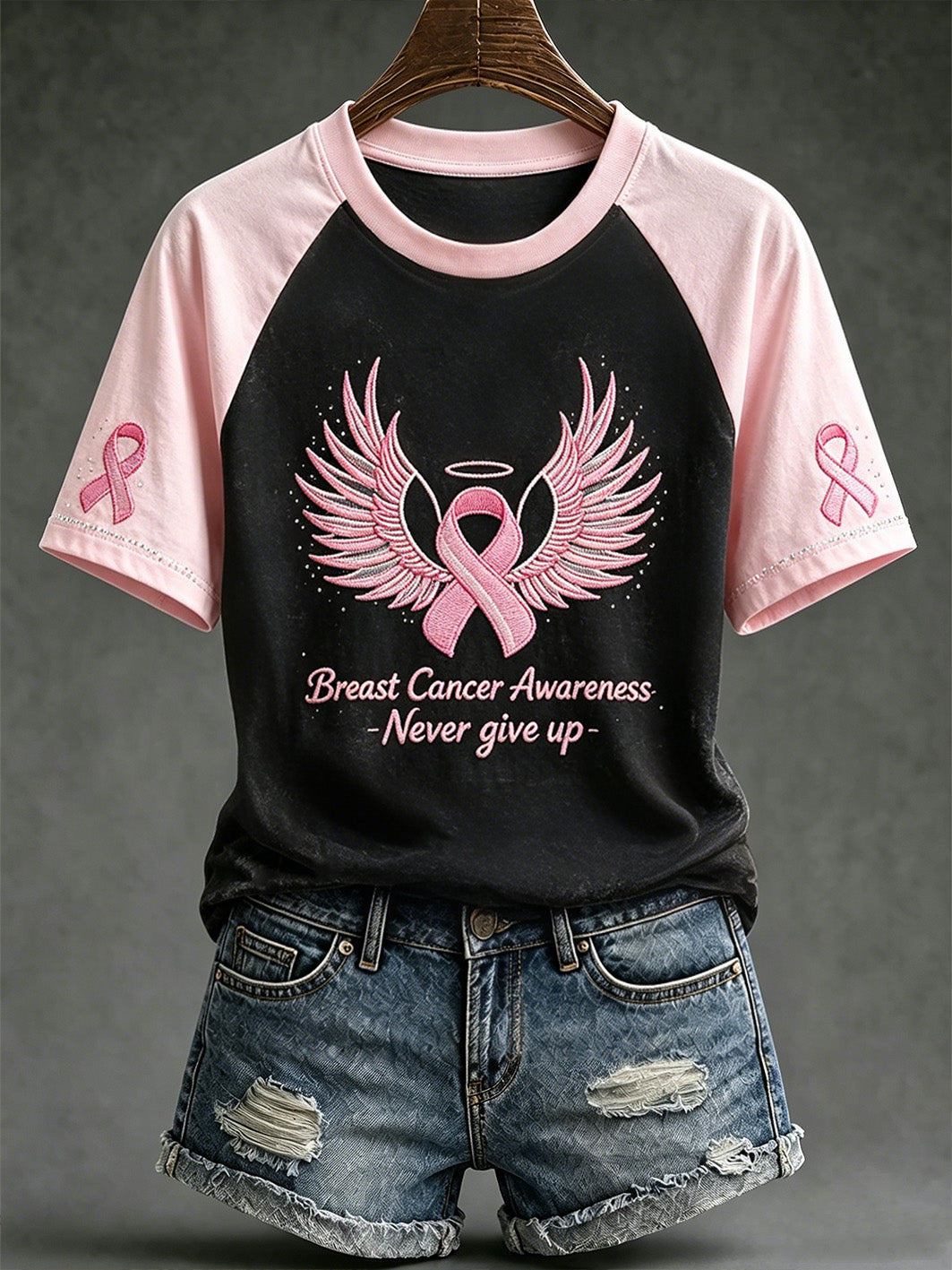 Frauen-T-Shirt mit Aufdruck zum Thema Brustkrebsbewusstsein, lässig, kurzärmelig