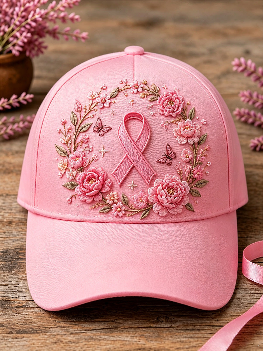 Unisex-Kappe in Rosa mit Blumenmuster zur Unterstützung der Brustkrebsaufklärung