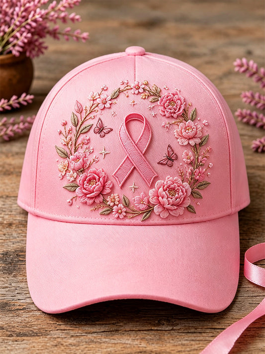Unisex-Kappe in Rosa mit Blumenmuster zur Unterstützung der Brustkrebsaufklärung