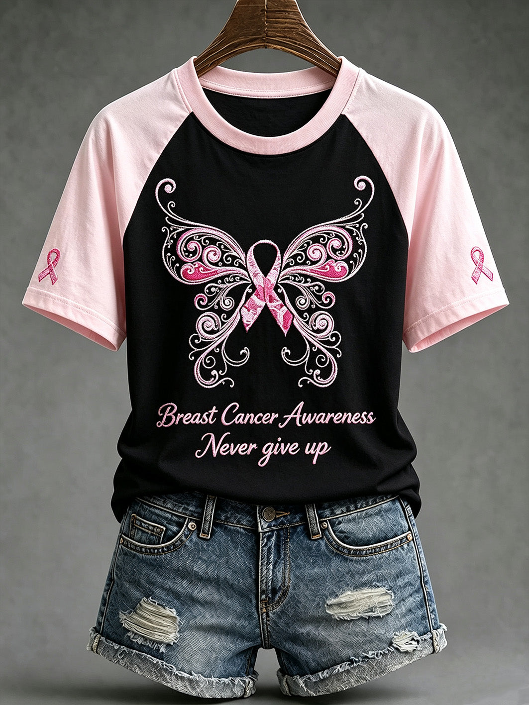 Frauen-T-Shirt mit Aufdruck zum Thema Brustkrebsbewusstsein, lässig, kurzärmelig