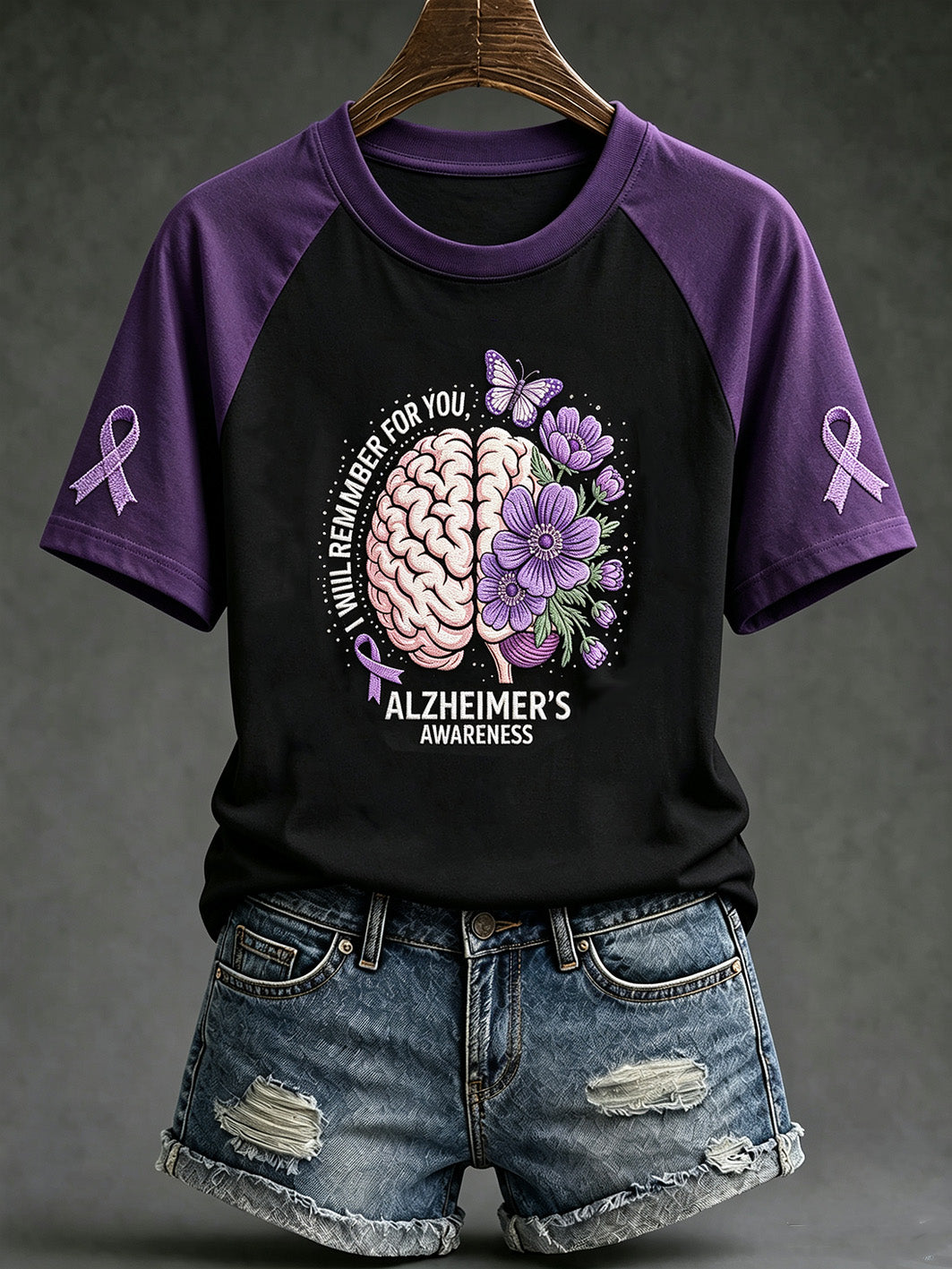 Alltägliches Kurzarm-T-Shirt mit Aufdruck zum Thema Frauen und Alzheimer‑Krankheit