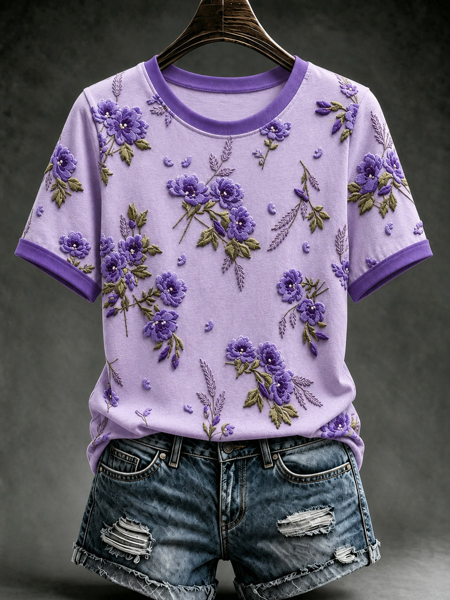 Frauen Lila Blumen druck Alzheimer-Bewusstsein Unterstützung Kurzarm T-Shirt