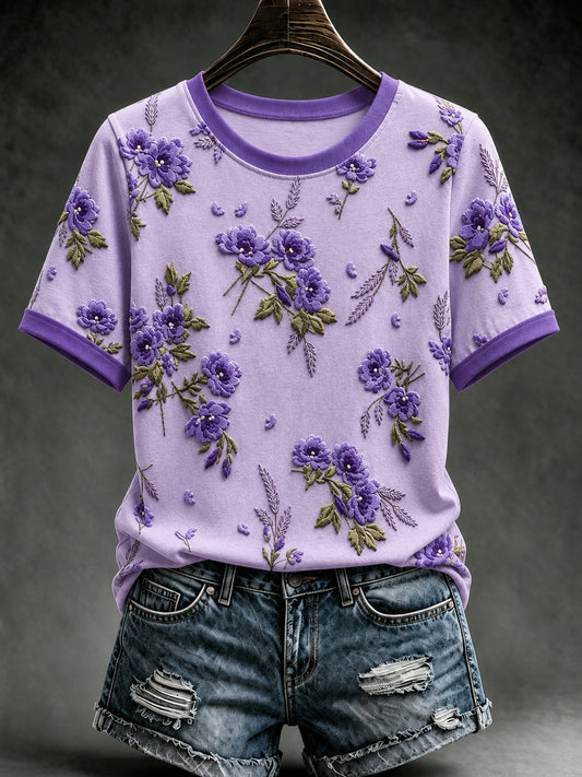 Frauen Lila Blumen druck Alzheimer-Bewusstsein Unterstützung Kurzarm T-Shirt