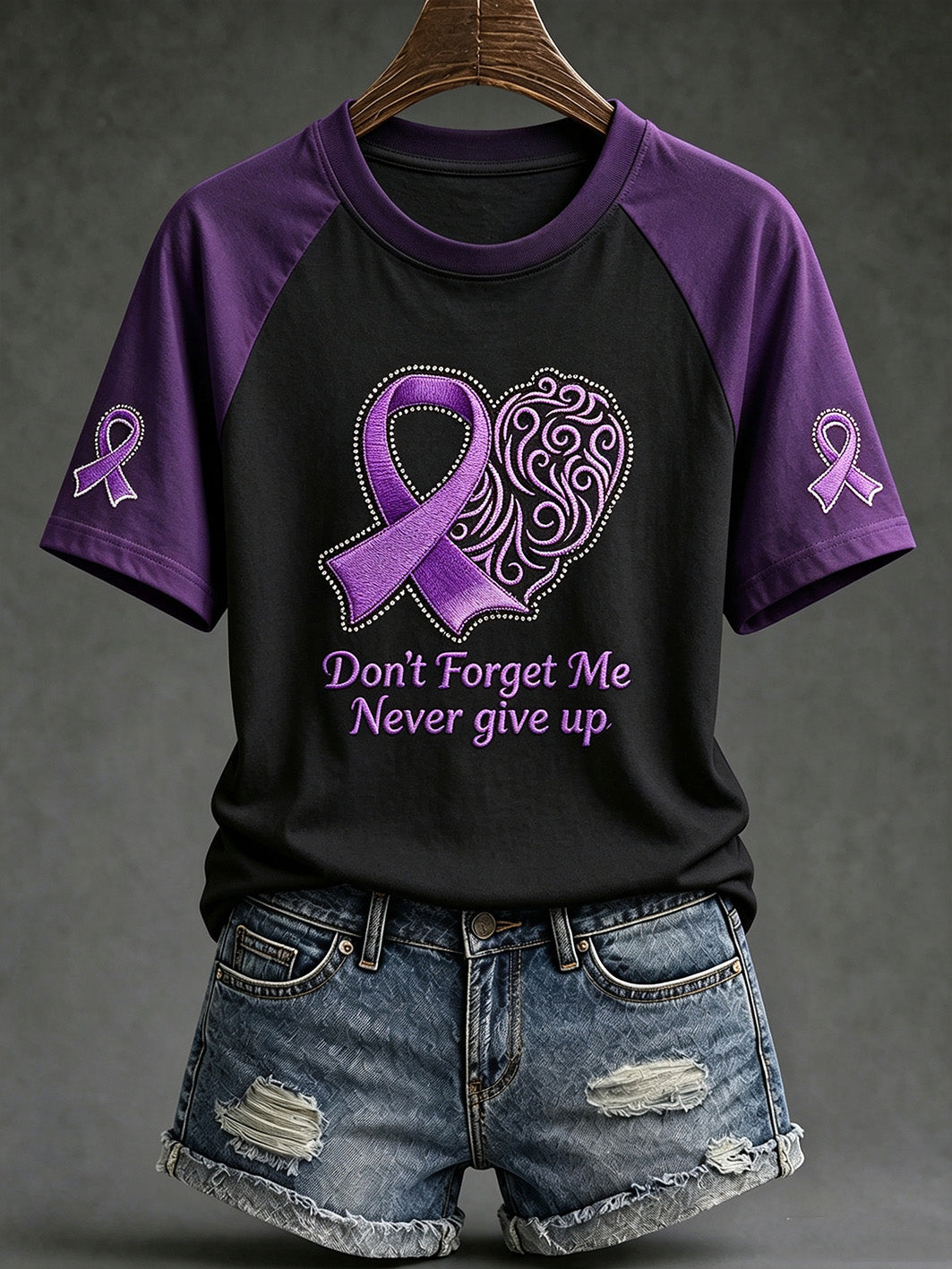 Alltägliches Kurzarm-T-Shirt mit Aufdruck zum Thema Frauen und Alzheimer‑Krankheit