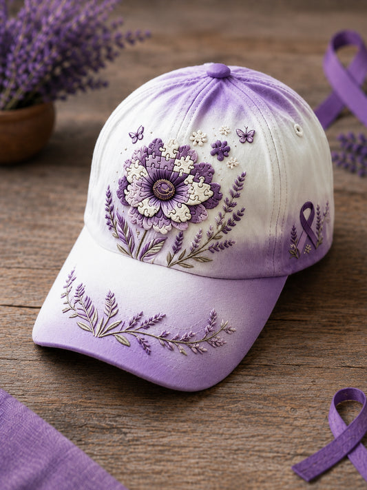 Unisex Lila Blumen-und Band druck Alzheimer-Bewusstseins unterstützung Print Hut