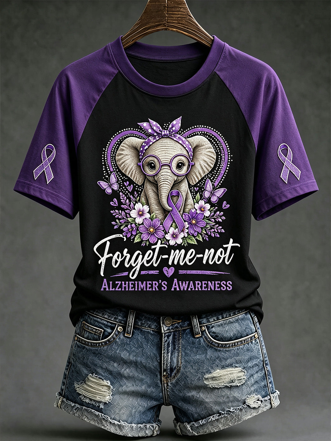 Alltägliches Kurzarm-T-Shirt mit Aufdruck zum Thema Frauen und Alzheimer‑Krankheit