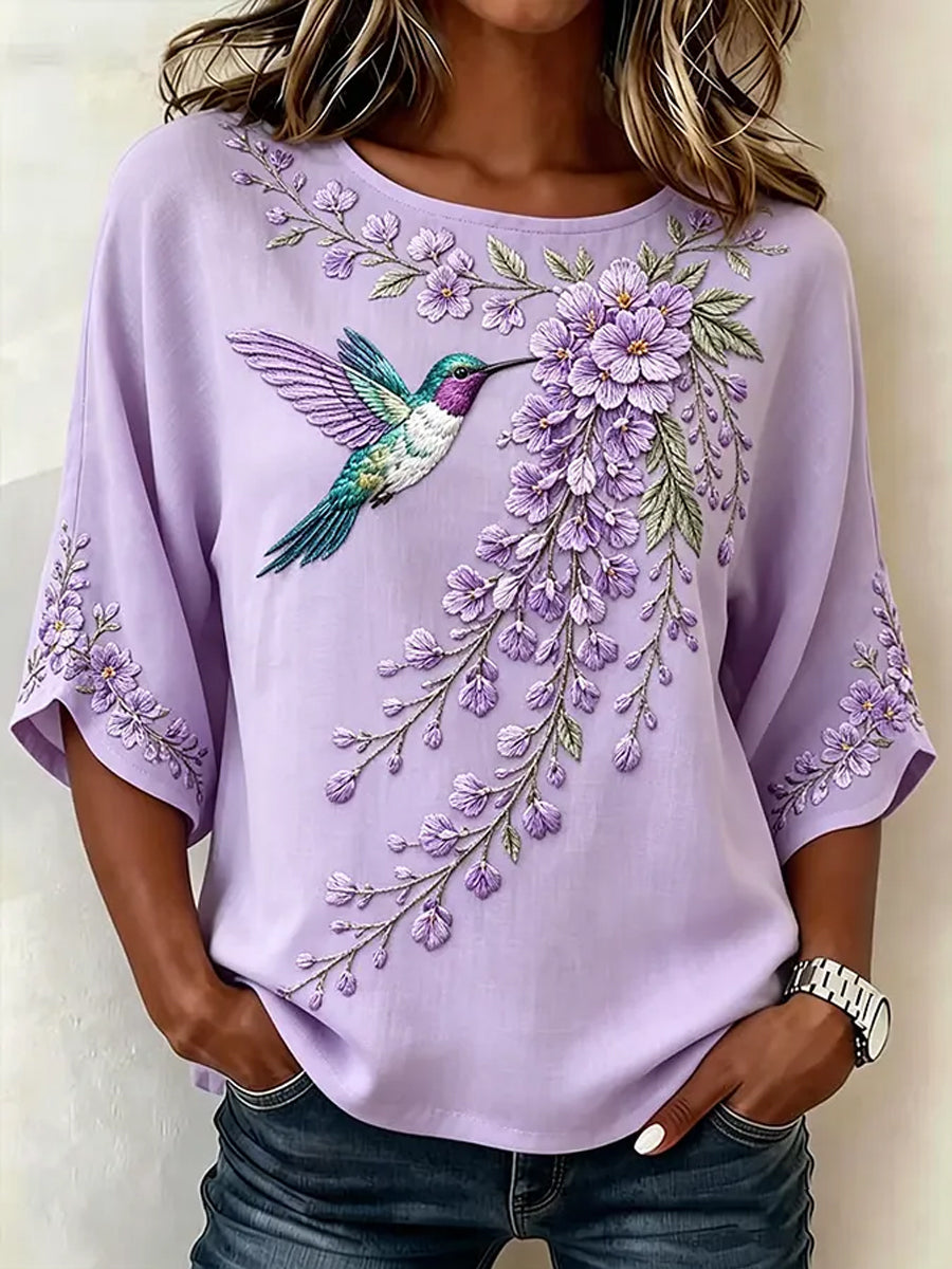 Frauen Lila Floral & Kolibri Print Alzheimer Awareness Support Shirt