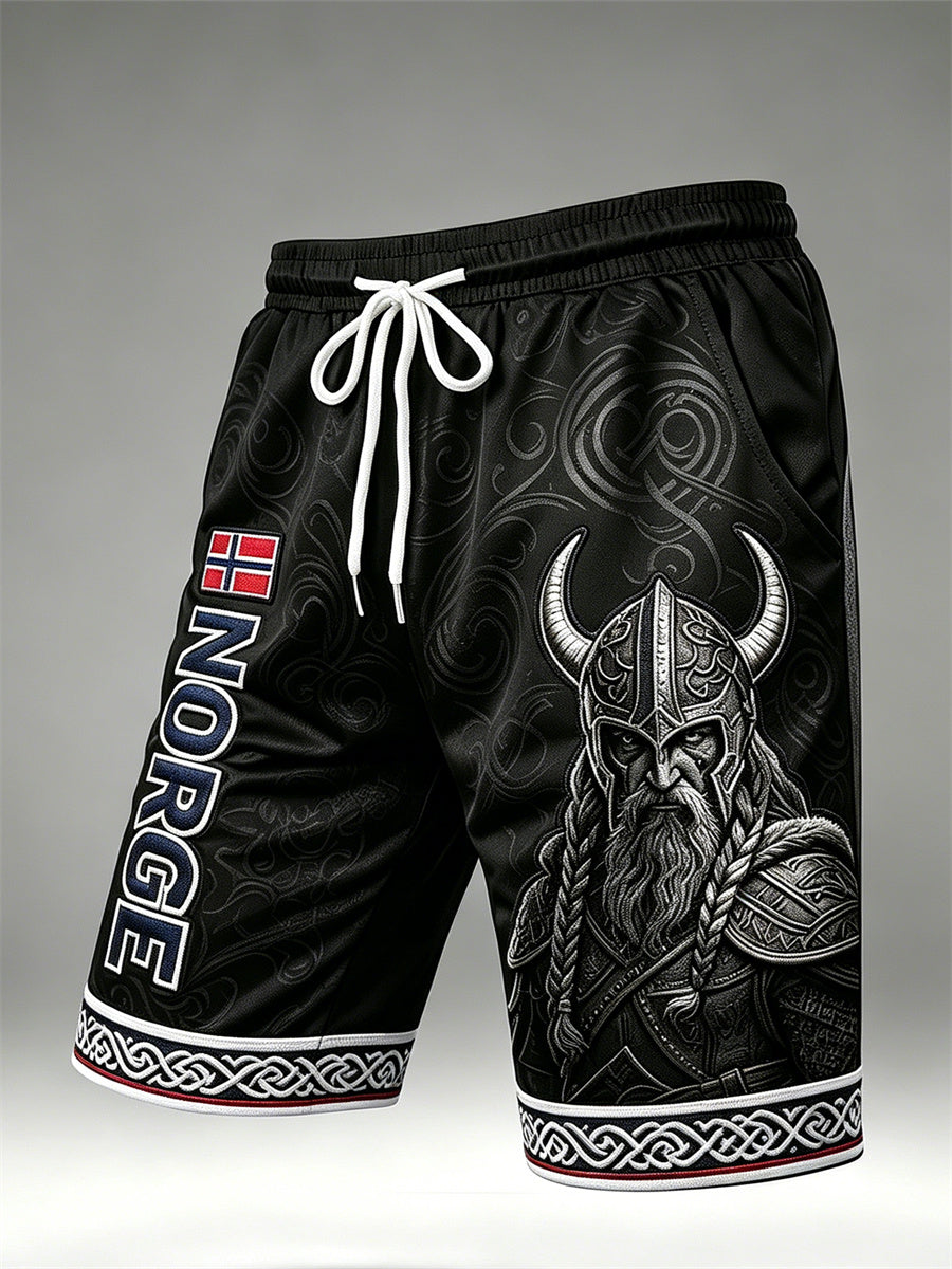 Herren Norwegen Wikinger Krieger Keltischer Knoten Flagge Druck Kordel zug Shorts