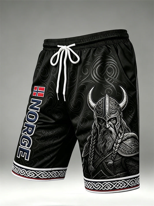 Herren Norwegen Wikinger Krieger Keltischer Knoten Flagge Druck Kordel zug Shorts