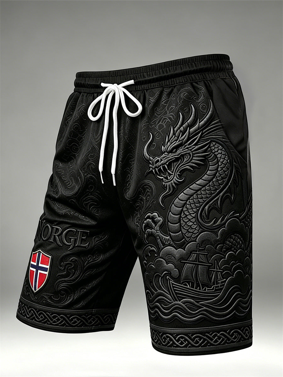 Herren Norwegen Viking Dragon & Schiff Keltische Knoten Flagge Druck Kordel zug Shorts