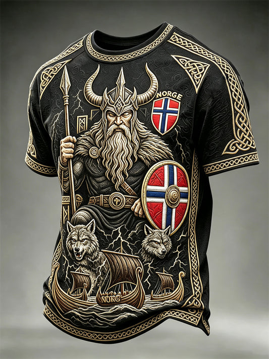T-Shirt mit kurzen Ärmeln Odin Wolves & Wikingers chiff für Herren