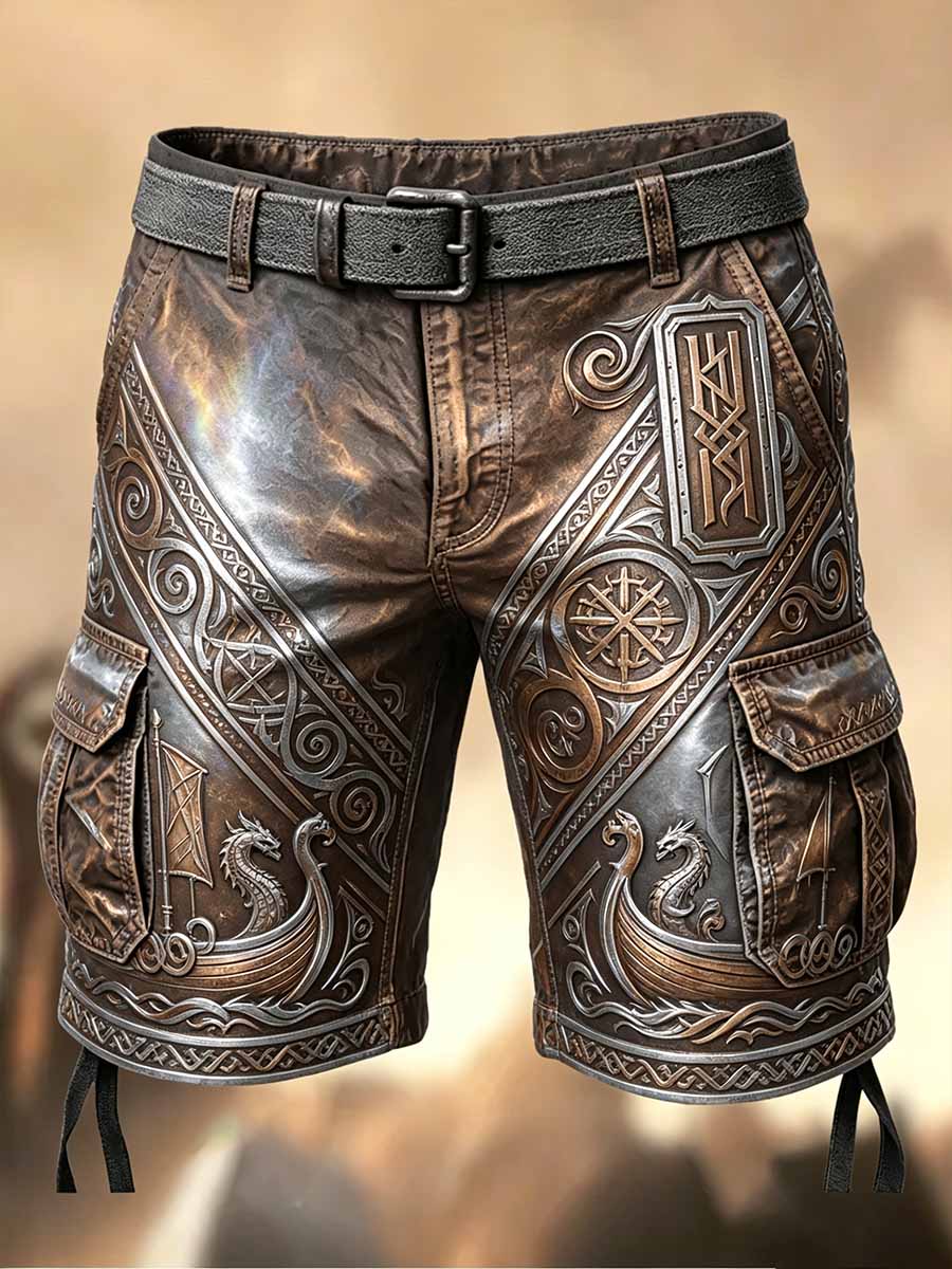 Herren-Casual-Shorts mit Retro-Viking-Print