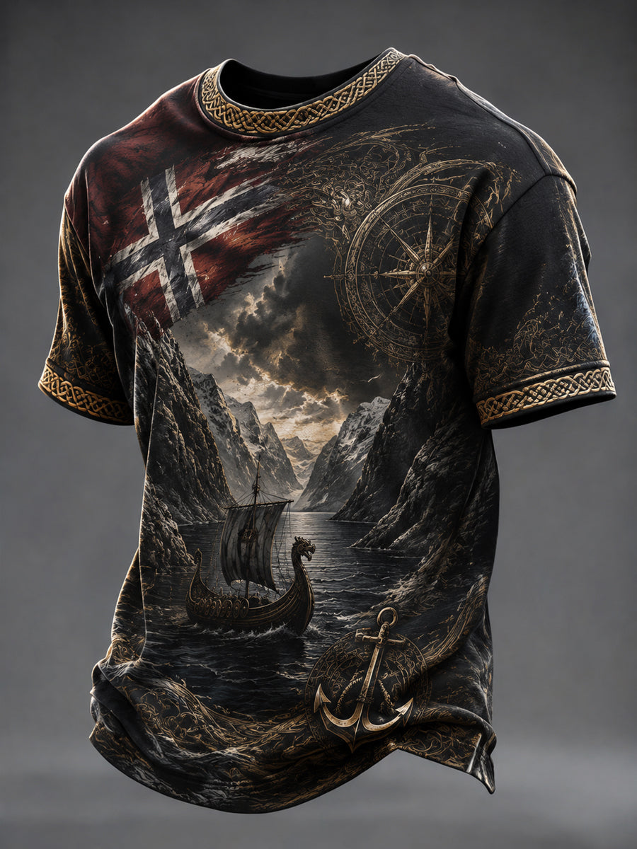 Herren Norwegisches Fjord Viking bedrucktes T-Shirt