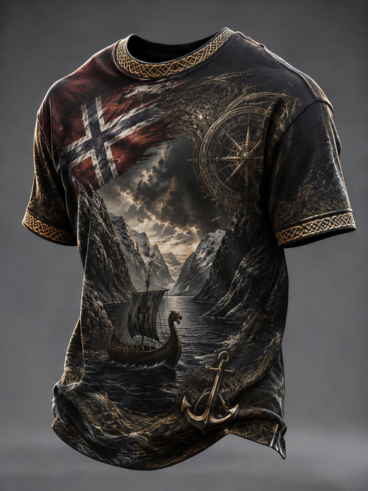 Herren Norwegisches Fjord Viking bedrucktes T-Shirt