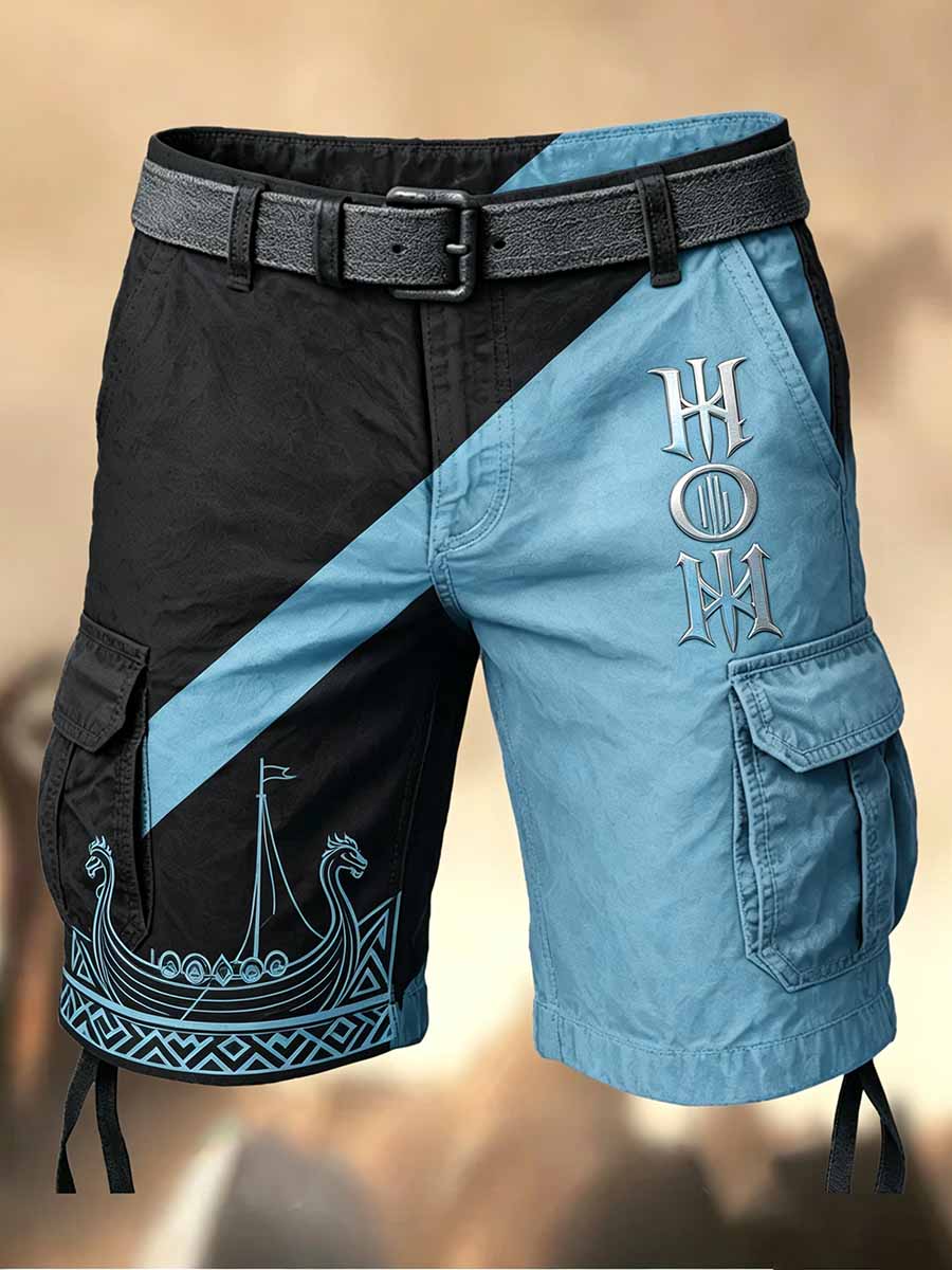 Herren-Casual-Shorts mit Retro-Viking-Print