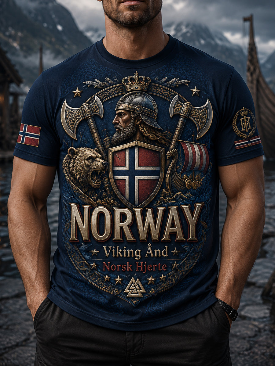 Herren norwegischer Wikinger-Themen-patriotischer Kunstdruck T-Shirt