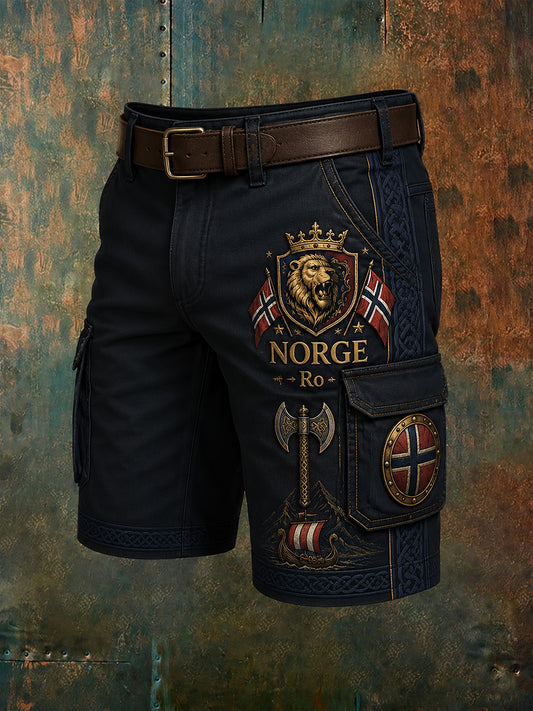 Herren-Shorts mit patriotischem Kunstdruck im norwegisch-vikingischen Stil