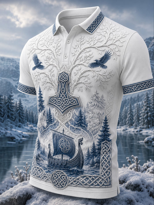 Finnisches Herren-Polos hirt im Viking-Stil im patriotischen Kunstdruck