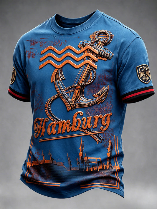 Herren-T-Shirt mit blauem Hamburger Anker druck