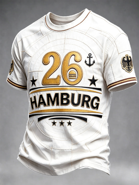 Herren Weiß Hamburg 2026 Patchwork Print Freizeit T-Shirt