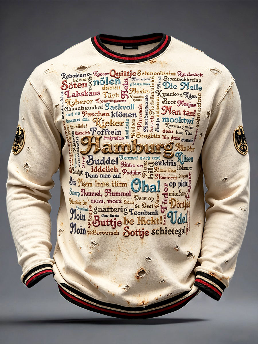 Langärmliges T-Shirt mit deutschem Hamburger Motiven, lässiges T-Shirt mit Grafik druck