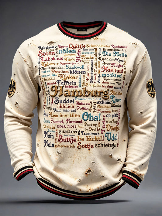 Langärmliges T-Shirt mit deutschem Hamburger Motiven, lässiges T-Shirt mit Grafik druck