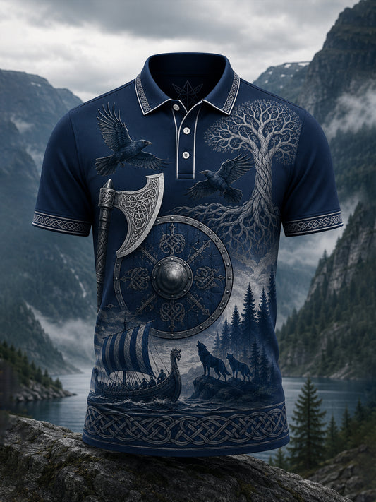 Herren-Poloshirt mit finnischem Wikinger-Stil und patriotischem Kunstmotiv