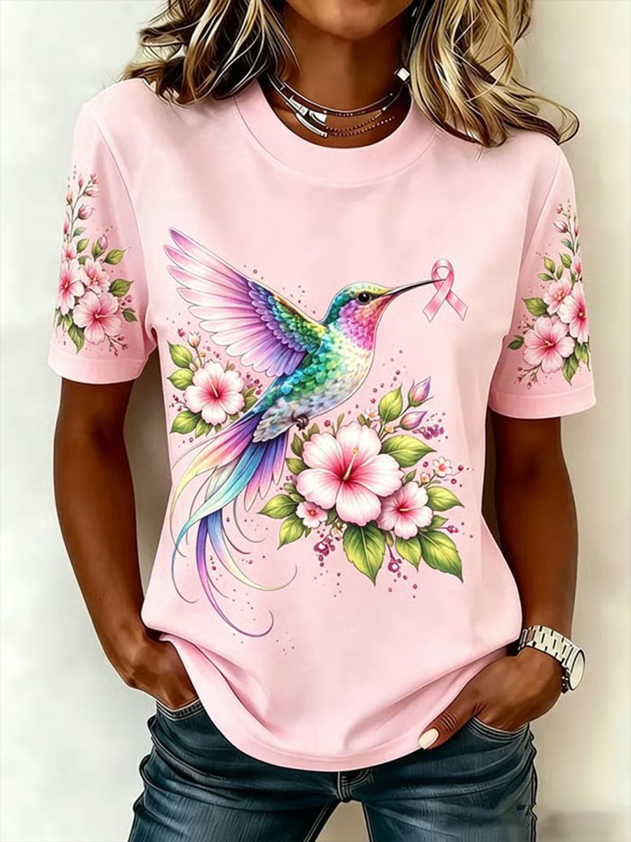 Frauen Brustkrebs Sensi bilisierung Unterstützung Kurzarm O-Ausschnitt T-Shirt