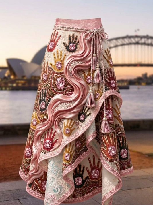 Frauen australischer Brustkrebs-Bewusstsein-Kunst bedruckter unregelmäßiger Rock