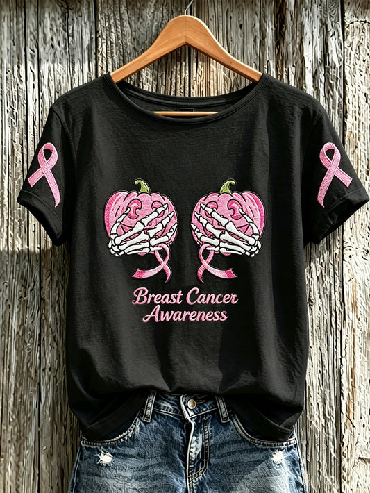 Frauen-T-Shirt mit Aufdruck zum Thema Brustkrebsbewusstsein, lässig, kurzärmelig